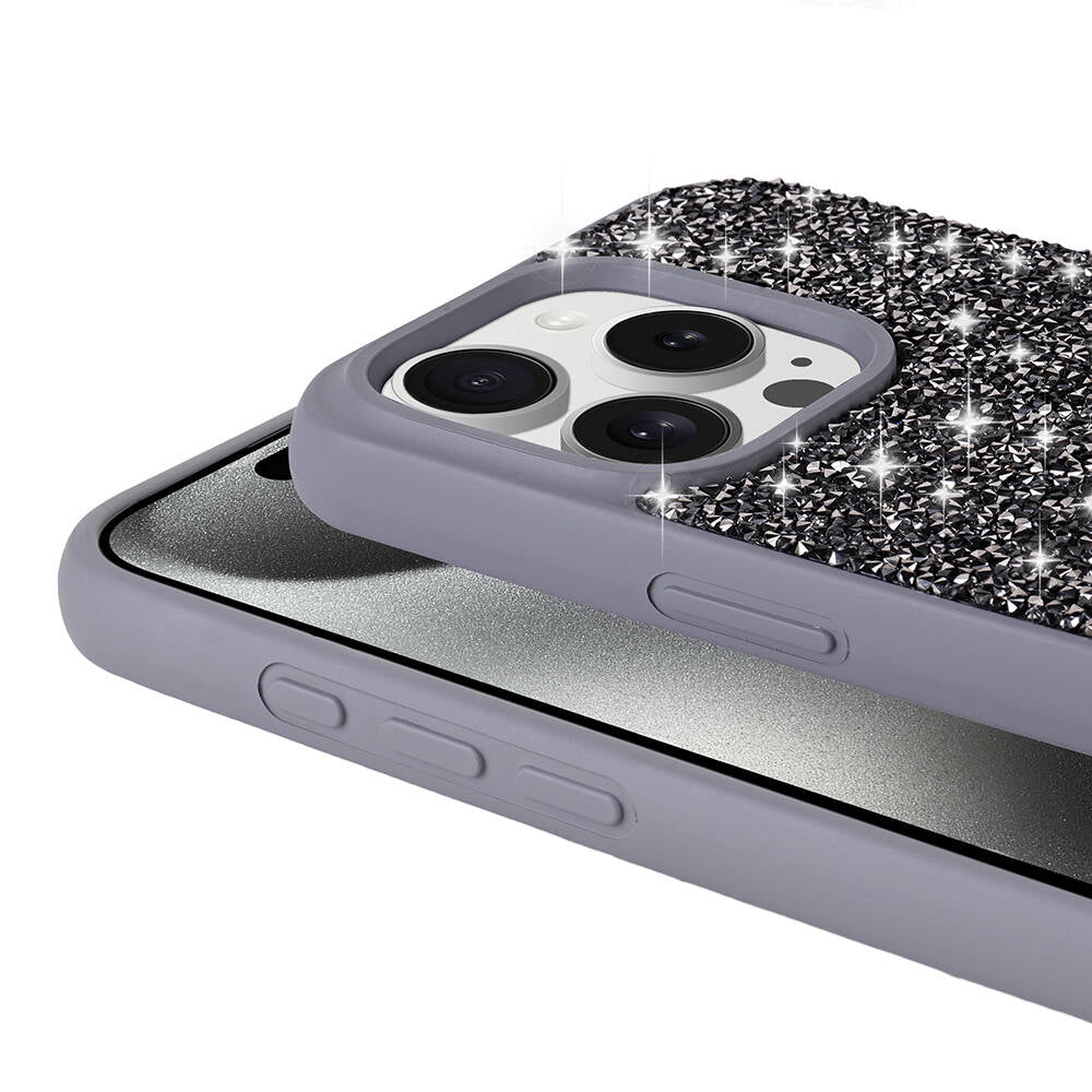 Apple iPhone 15 Pro Max Kılıf Parlak Taşlı Tasarım Zore Pırlanta Kapak Lila