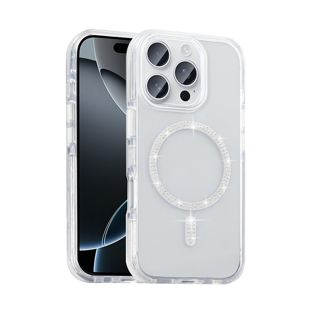 Apple iPhone 15 Pro Max Kılıf Taşlı Tasarım M-safe Şarj Özellikli Zore Koment Silikon Kapak Gold