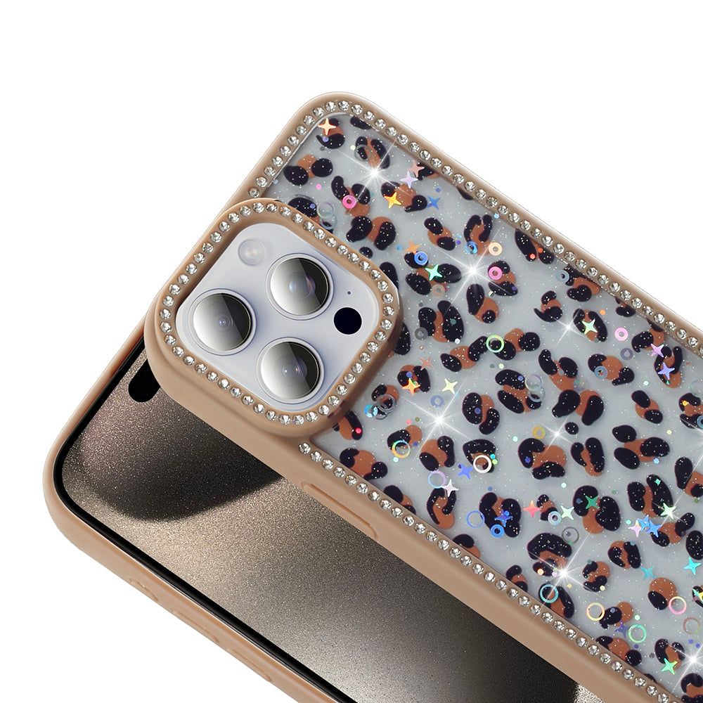Apple iPhone 15 Pro Max Kılıf Taşlı ve Simli Tasarım Zore Azra Kapak Pembe