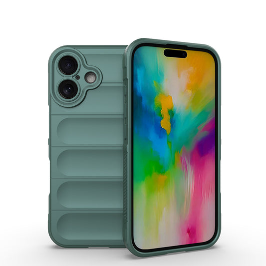Apple iPhone 16 Kılıf Esnek TPU Oyuklu Arka Yüzey Tasarımlı Zore Etnik Silikon Kapak Koyu Yeşil