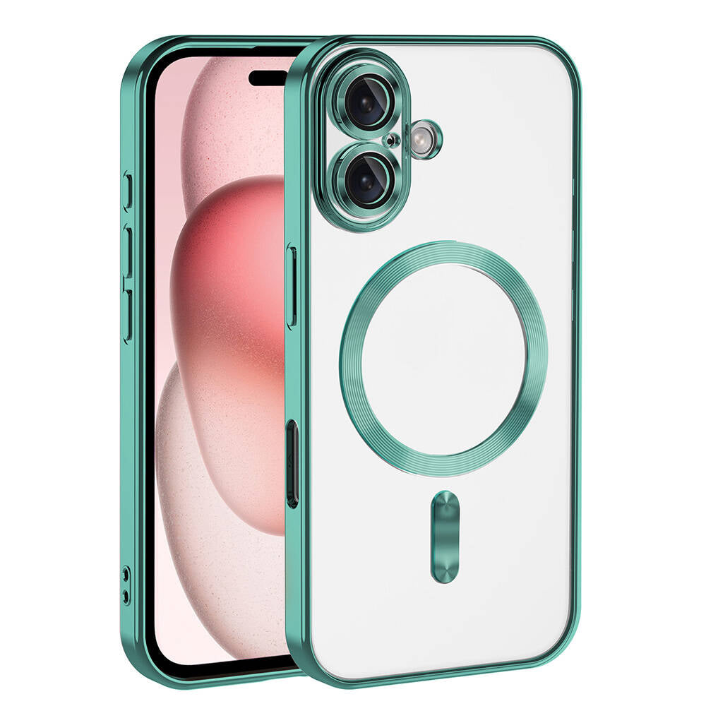 Apple iPhone 16 Kılıf Kamera Korumalı M-safe Wireless Şarj Özellikli Zore Demre Kapak Yeşil