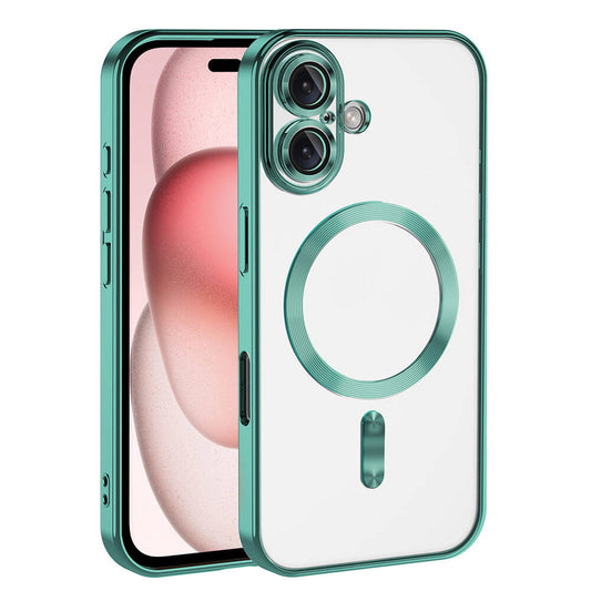 Apple iPhone 16 Kılıf Kamera Korumalı M-safe Wireless Şarj Özellikli Zore Demre Kapak Yeşil
