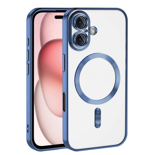 Apple iPhone 16 Kılıf Kamera Korumalı M-safe Wireless Şarj Özellikli Zore Demre Kapak Mavi