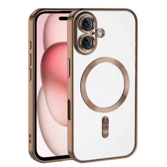 Apple iPhone 16 Kılıf Kamera Korumalı M-safe Wireless Şarj Özellikli Zore Demre Kapak Desert Titanyum