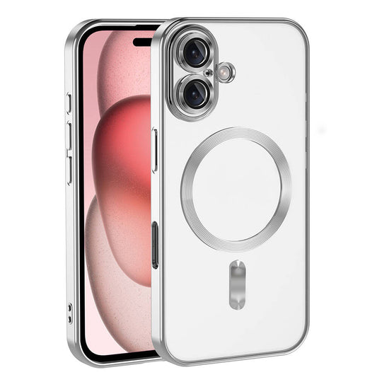 Apple iPhone 16 Kılıf Kamera Korumalı M-safe Wireless Şarj Özellikli Zore Demre Kapak Gümüş