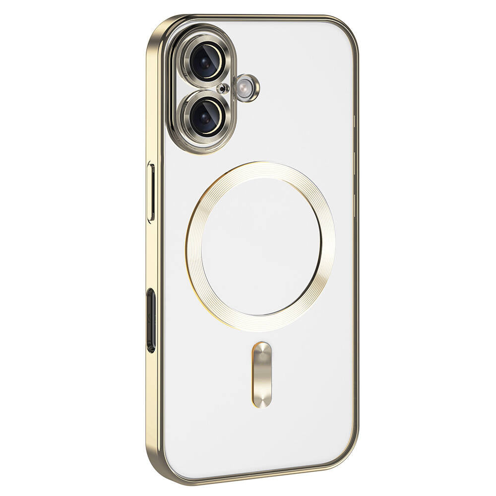 Apple iPhone 16 Kılıf Kamera Korumalı M-safe Wireless Şarj Özellikli Zore Demre Kapak Rose Gold