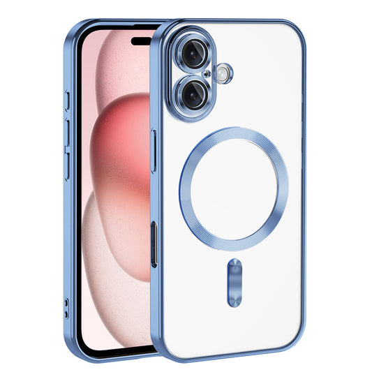 Apple iPhone 16 Kılıf Kamera Korumalı M-safe Wireless Şarj Özellikli Zore Demre Kapak Sierra Mavi