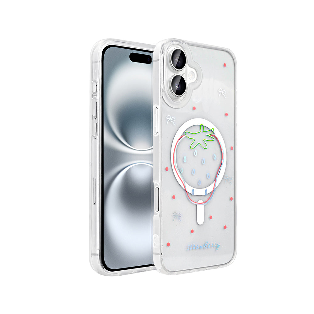 Apple iPhone 16 Kılıf M-Safe Şarj Özellikli Şeffaf Zore Folk Sert Kapak Papatya