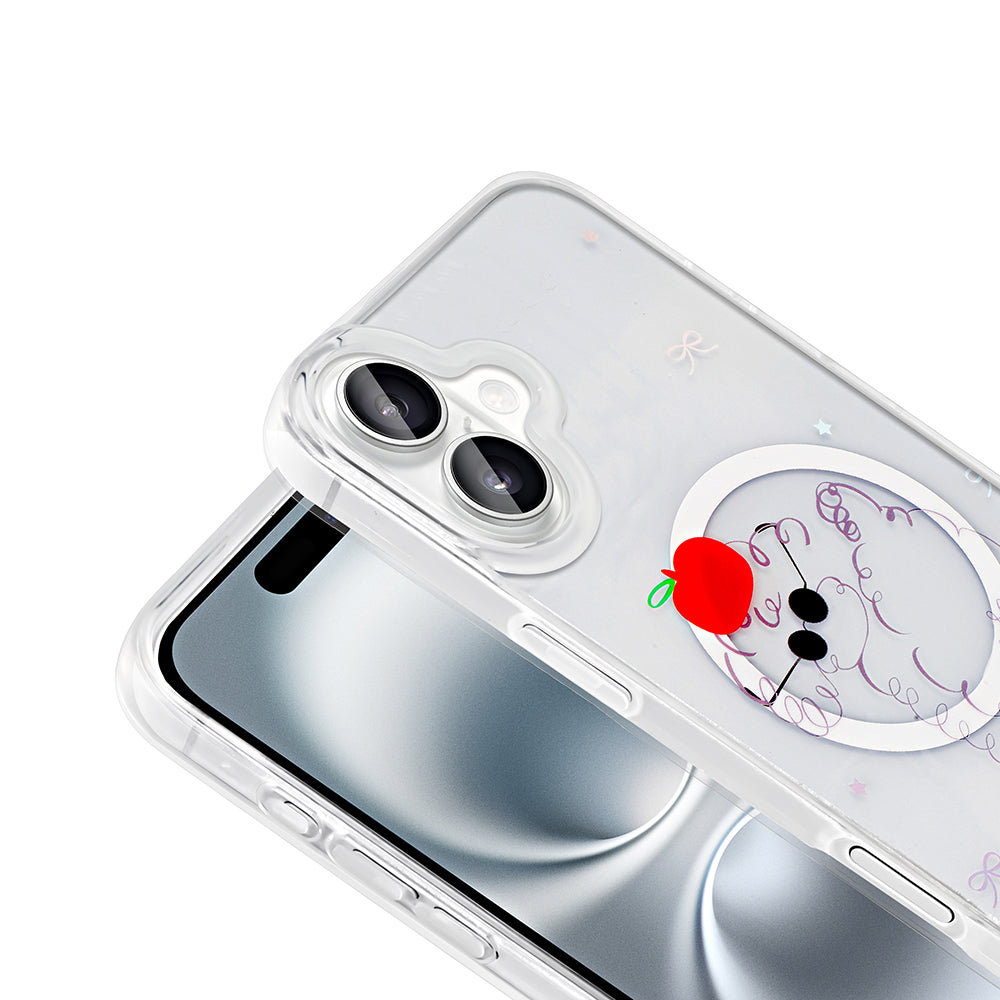 Apple iPhone 16 Kılıf M-Safe Şarj Özellikli Şeffaf Zore Folk Sert Kapak Çilek