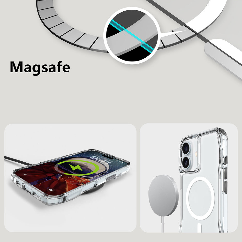 Apple iPhone 16 Kılıf M-safe Şarj Özellikli Airbagli Şeffaf Zore İncek Kapak Şeffaf