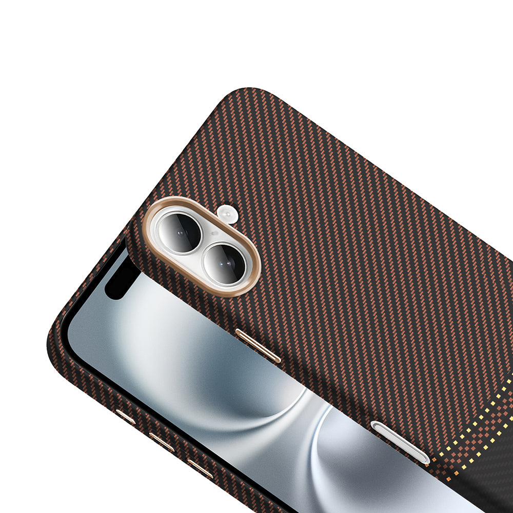 Apple iPhone 16 Kılıf M-safe Şarj Özellikli Karbon Fiber Görünümlü Zore Gros Kapak Desert Titanyum