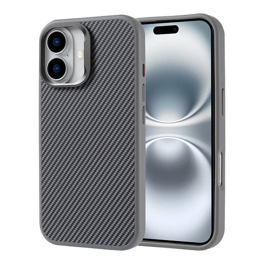 Apple iPhone 16 Kılıf M-safe Şarj Özellikli Karbon Fiber Görünümlü Zore Troy Kapak Gümüş