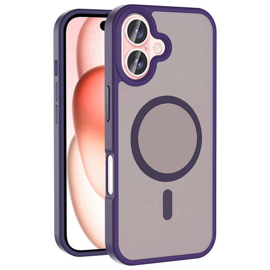 Apple iPhone 16 Kılıf M-safe Şarj Özellikli Mat Arka Yüzey Zore Sio Kapak Derin Mor