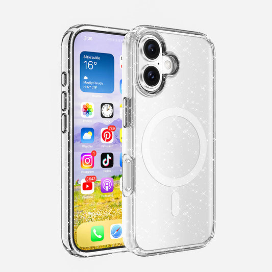Apple iPhone 16 Kılıf M-safe Şarj Özellikli Parlayan Simli Saydam Renkli Zore Allstar Kapak Şeffaf