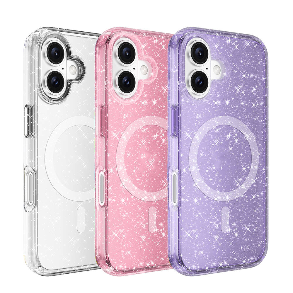 Apple iPhone 16 Kılıf M-safe Şarj Özellikli Parlayan Simli Saydam Renkli Zore Allstar Kapak Mor