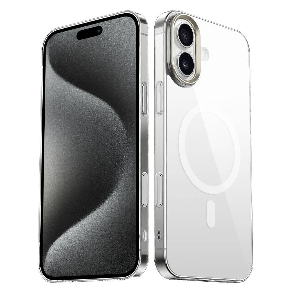 Apple iPhone 16 Kılıf M-safe Şarj Özellikli Şeffaf Cam Arka Yüzey Zore G-Glass Kapak Şeffaf