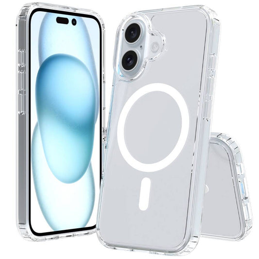 Apple iPhone 16 Kılıf M-safe Şarj Özellikli Şeffaf Sert PC Zore Embos Kapak Şeffaf