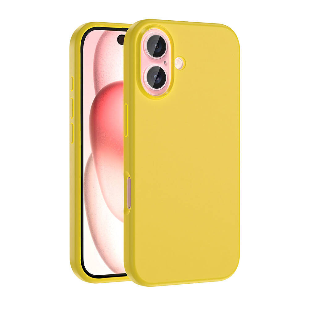 Apple iPhone 16 Kılıf M-safe Şarj Özellikli Sıvı Teknolojili Silinebilir Sert Zore Kivi Kapak Sarı