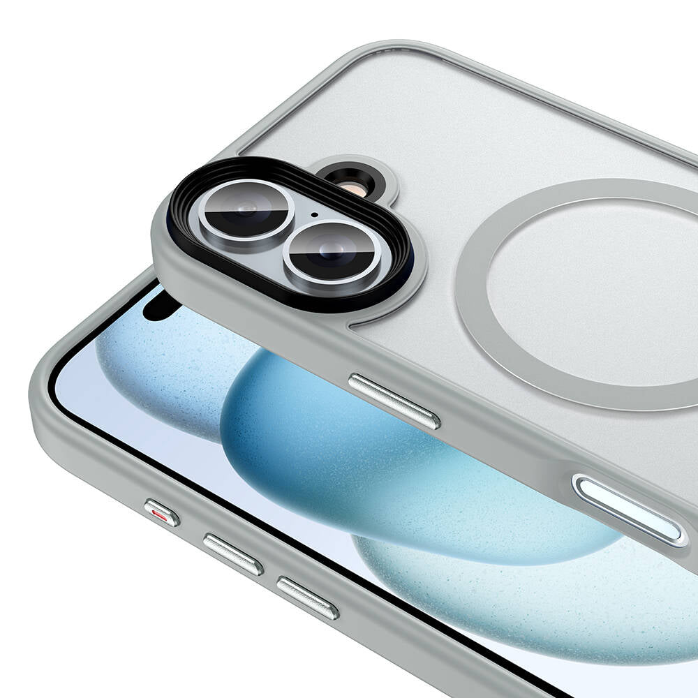 Apple iPhone 16 Kılıf Mat Arka Yüzey Wireless Şarj Özellikli Zore Flet M-safe Kapak Mavi