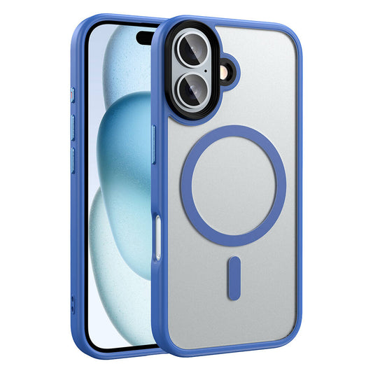 Apple iPhone 16 Kılıf Mat Arka Yüzey Wireless Şarj Özellikli Zore Flet M-safe Kapak Mavi