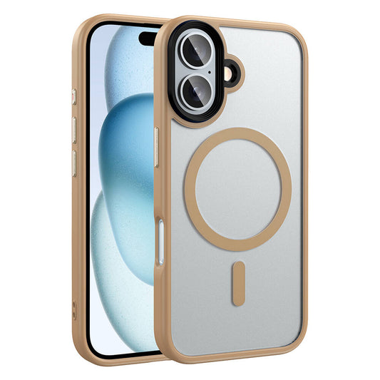 Apple iPhone 16 Kılıf Mat Arka Yüzey Wireless Şarj Özellikli Zore Flet M-safe Kapak Desert Titanyum