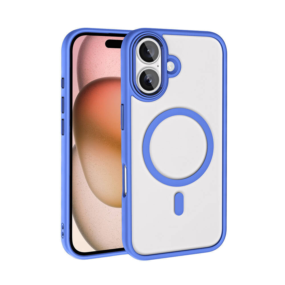Apple iPhone 16 Kılıf Wireless Şarj Özellikli Zore Krom M-safe Silikon Kapak Mavi