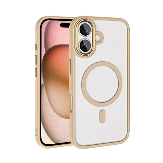 Apple iPhone 16 Kılıf Wireless Şarj Özellikli Zore Krom M-safe Silikon Kapak Gold