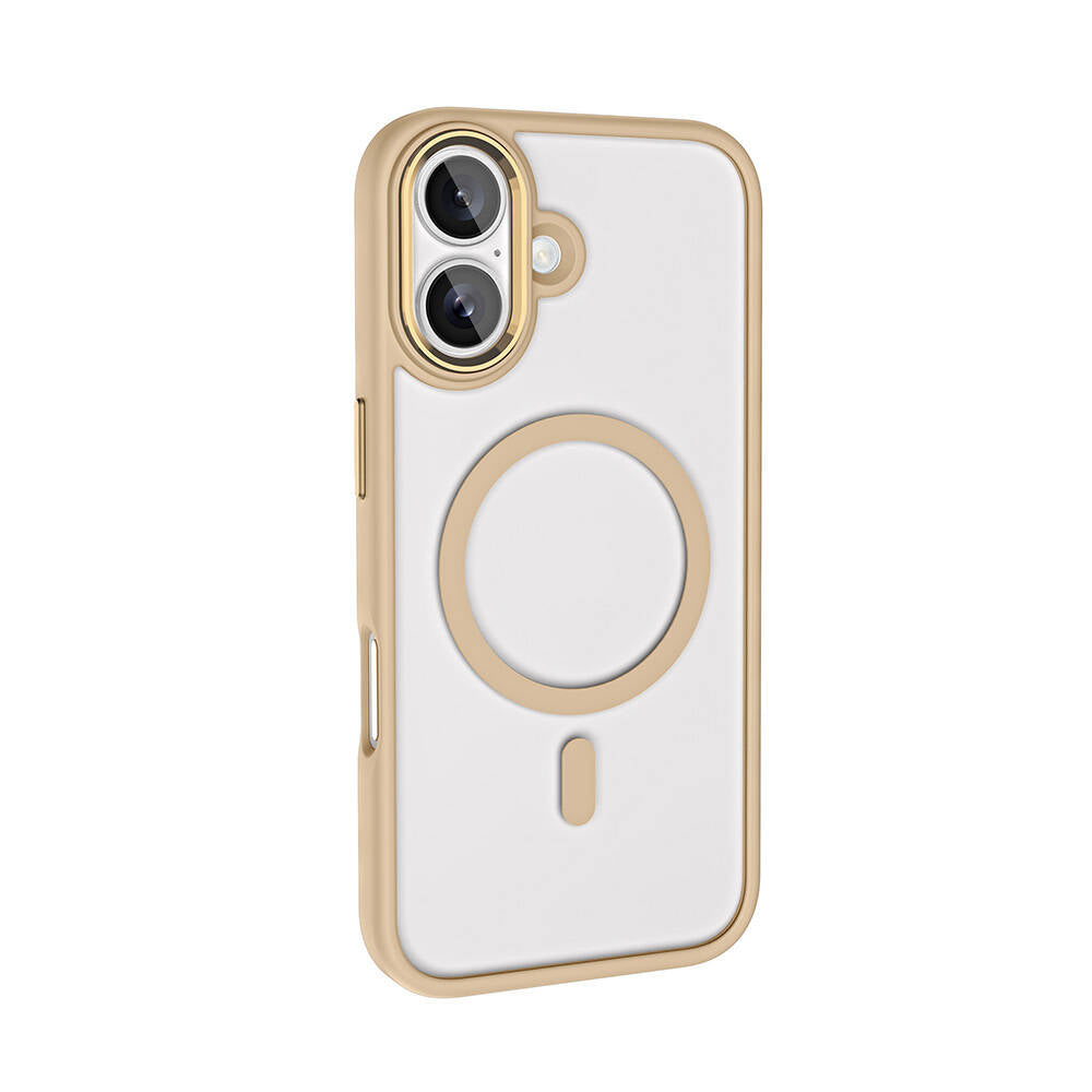 Apple iPhone 16 Kılıf Wireless Şarj Özellikli Zore Krom M-safe Silikon Kapak Gold