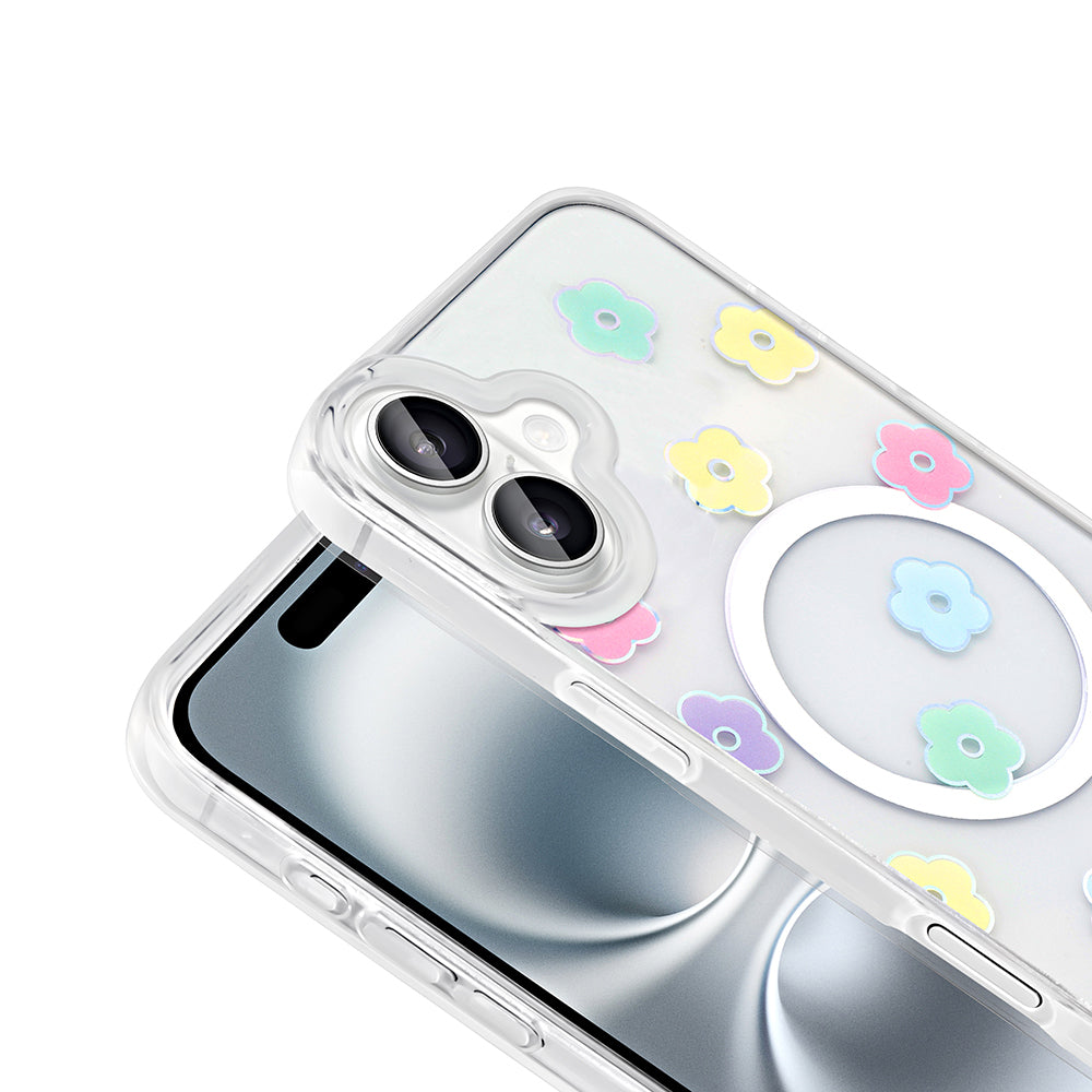 Apple iPhone 16 Plus Kılıf M-Safe Şarj Özellikli Şeffaf Zore Folk Sert Kapak Kalp