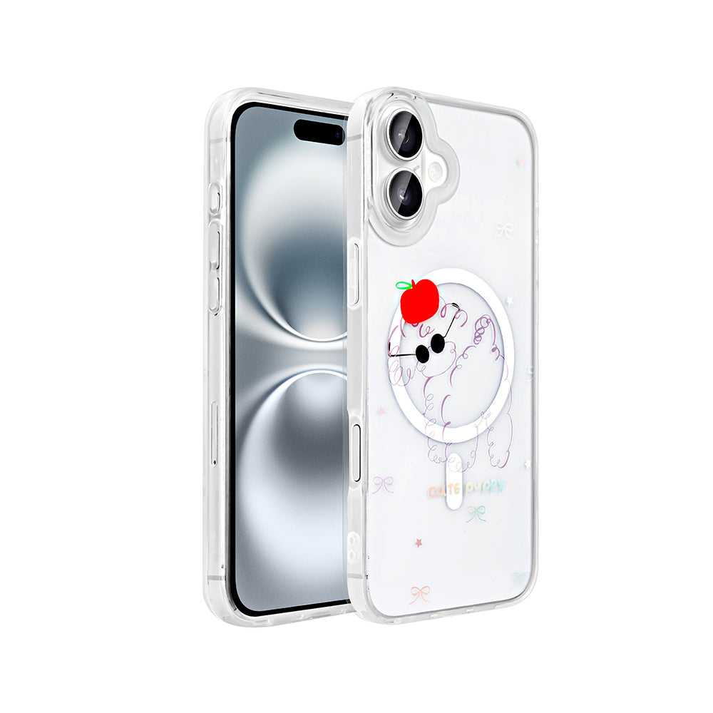 Apple iPhone 16 Plus Kılıf M-Safe Şarj Özellikli Şeffaf Zore Folk Sert Kapak Sevimli Köpek