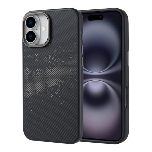 Apple iPhone 16 Plus Kılıf M-safe Şarj Özellikli Karbon Fiber Tasarımlı Zore Vave Kapak Gri