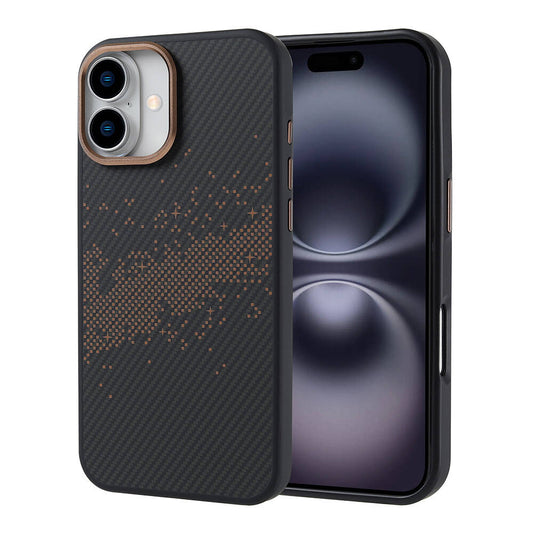 Apple iPhone 16 Plus Kılıf M-safe Şarj Özellikli Karbon Fiber Tasarımlı Zore Vave Kapak Gold