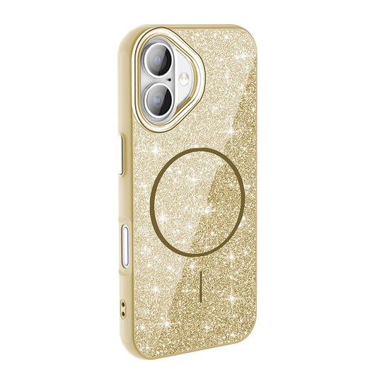 Apple iPhone 16 Plus Kılıf M-safe Şarj Özellikli Parlayan Simli Zore Okso Kapak Gold