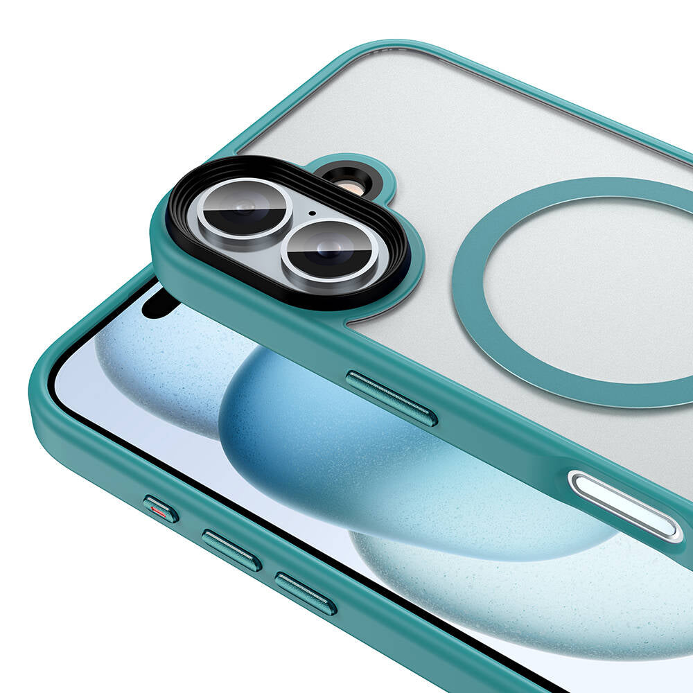 Apple iPhone 16 Plus Kılıf Mat Arka Yüzey Wireless Şarj Özellikli Zore Flet M-safe Kapak Titanyum-Gri