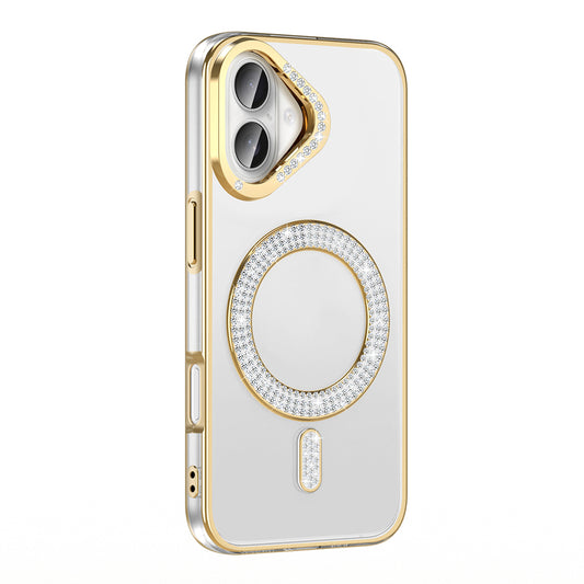 Apple iPhone 16 Plus Kılıf Pırlanta Taş Tasarımlı M-safe Şarj Özellikli Zore Karetta Silikon Kapak Gold