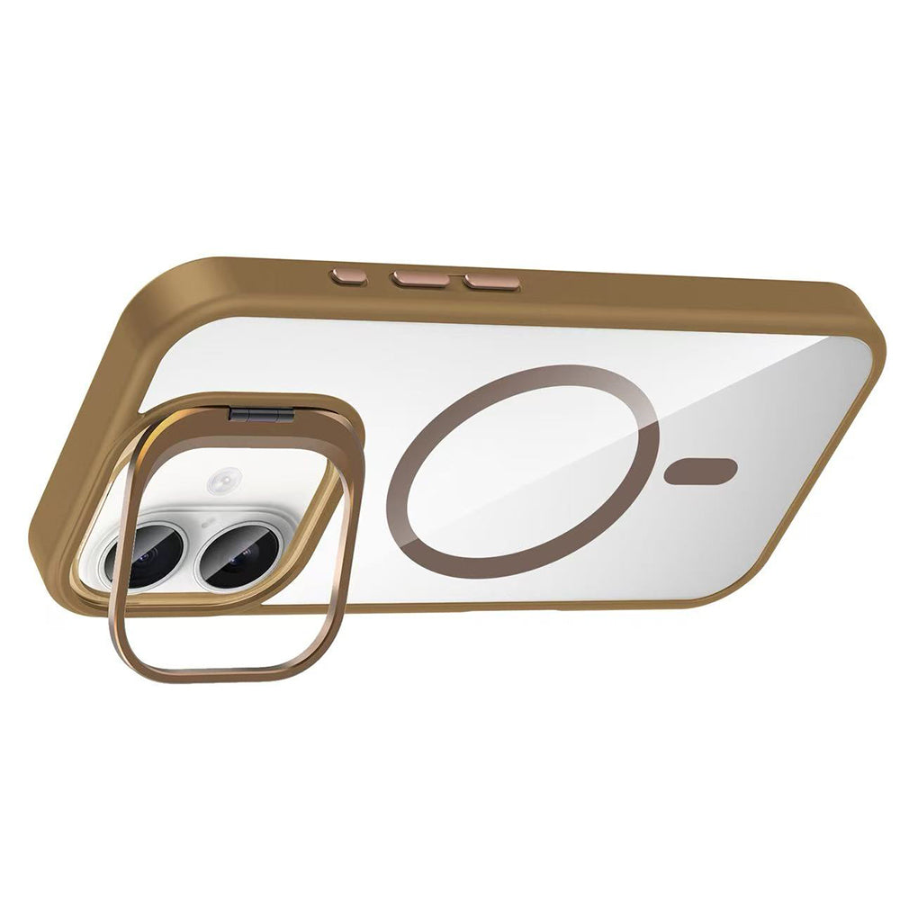 Apple iPhone 16 Plus Kılıf Standlı ve Kamera Lens Hediyeli M-Safe Şarj Özellikli Zore Etro Kapak Derin Mor