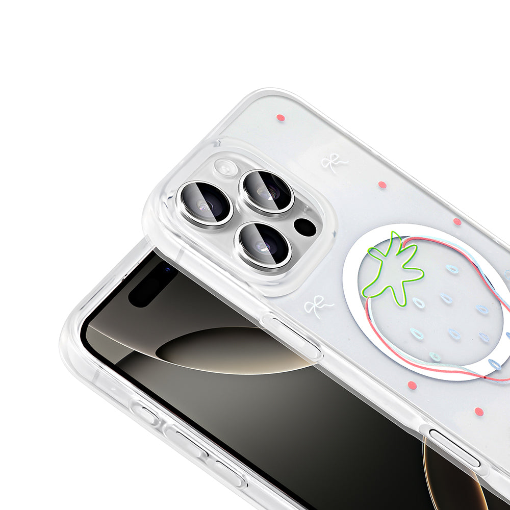 Apple iPhone 16 Pro Kılıf M-Safe Şarj Özellikli Şeffaf Zore Folk Sert Kapak Papatya