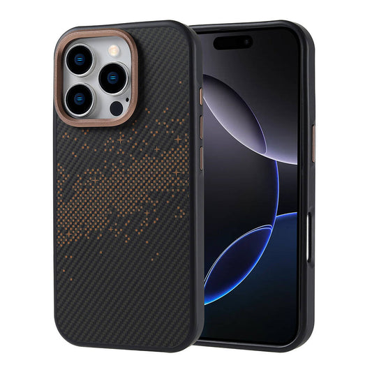 Apple iPhone 16 Pro Kılıf M-safe Şarj Özellikli Karbon Fiber Tasarımlı Zore Vave Kapak Gold