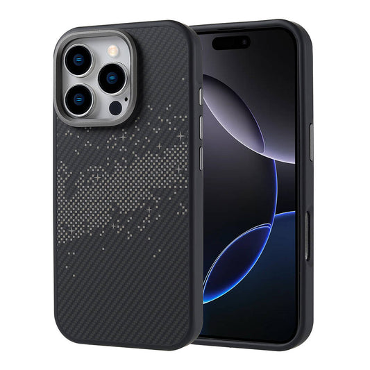 Apple iPhone 16 Pro Kılıf M-safe Şarj Özellikli Karbon Fiber Tasarımlı Zore Vave Kapak Gri