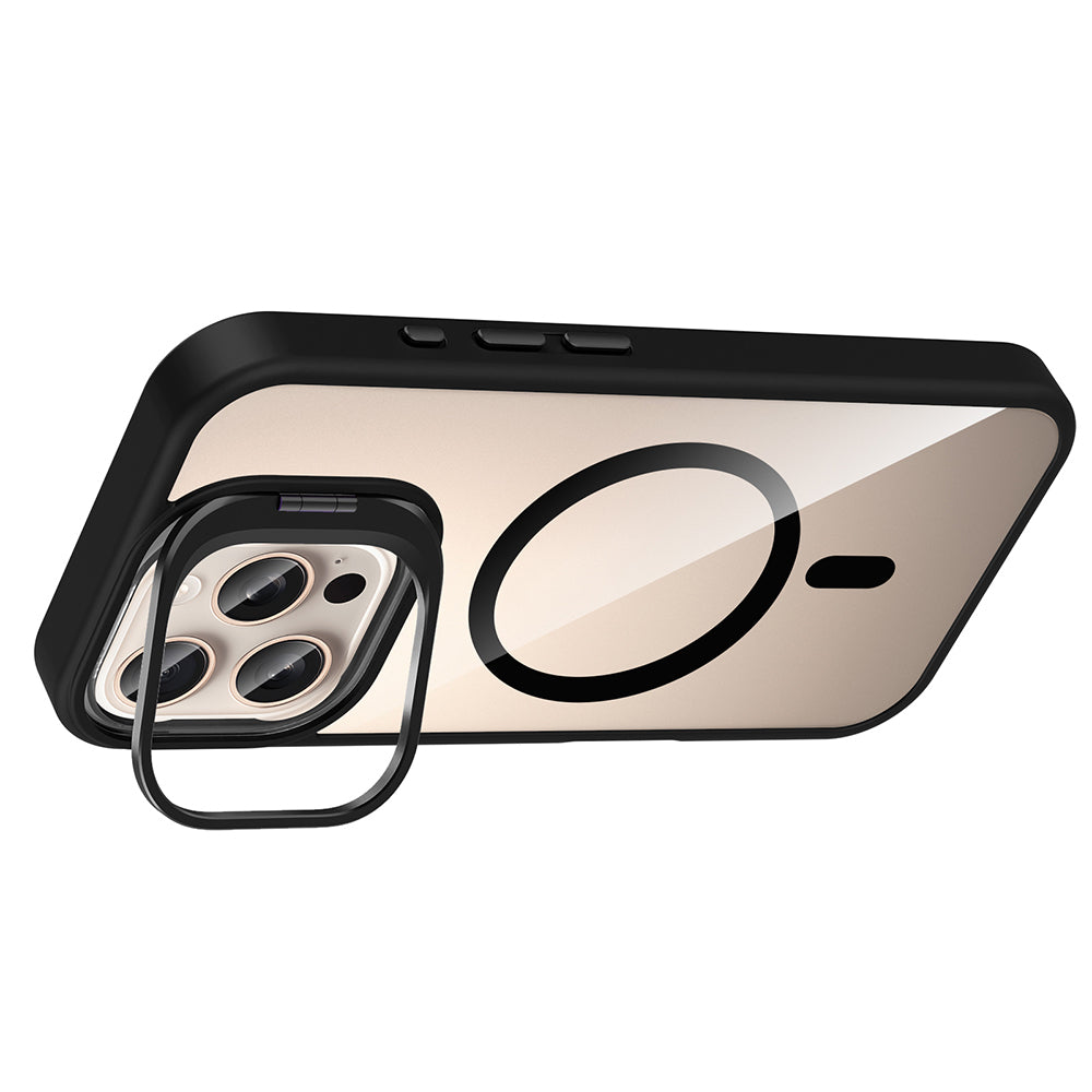 Apple iPhone 16 Pro Kılıf Standlı ve Kamera Lens Hediyeli M-Safe Şarj Özellikli Zore Etro Kapak Derin Mor