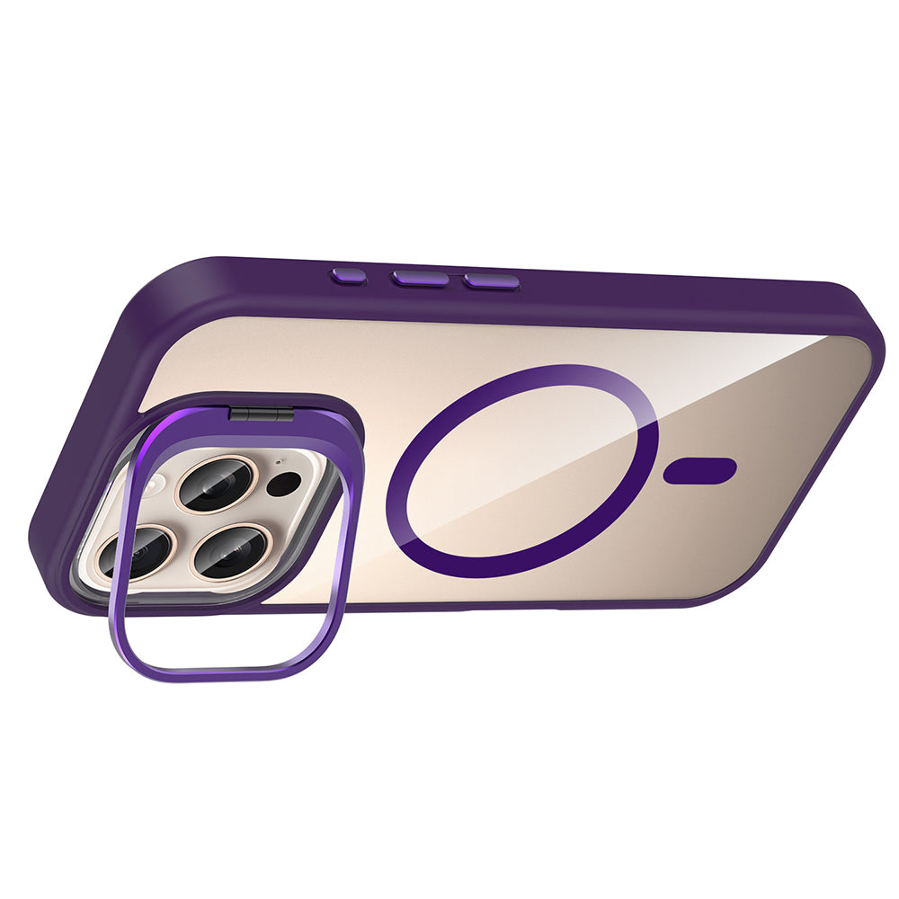 Apple iPhone 16 Pro Kılıf Standlı ve Kamera Lens Hediyeli M-Safe Şarj Özellikli Zore Etro Kapak Desert Titanyum