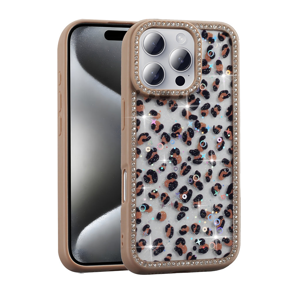 Apple iPhone 16 Pro Kılıf Taşlı ve Simli Tasarım Zore Azra Kapak Pembe