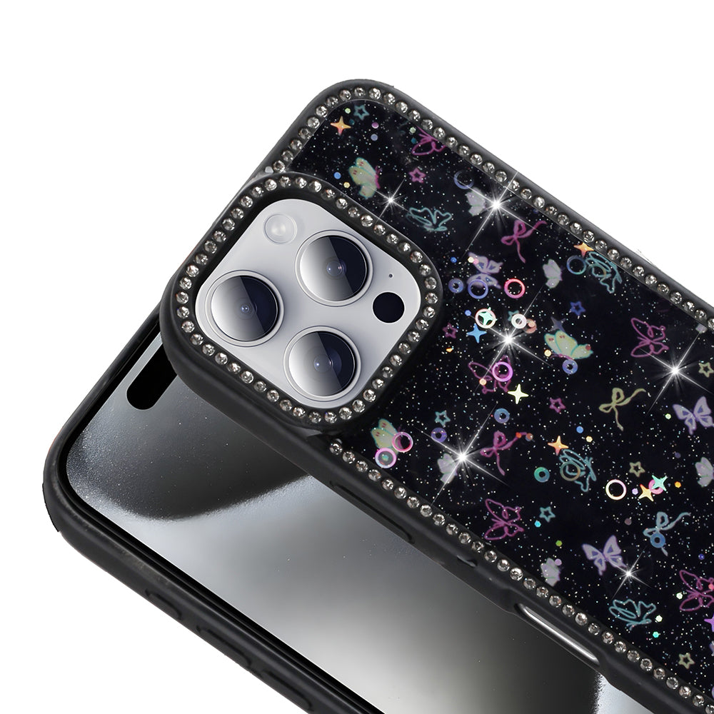 Apple iPhone 16 Pro Kılıf Taşlı ve Simli Tasarım Zore Azra Kapak Siyah
