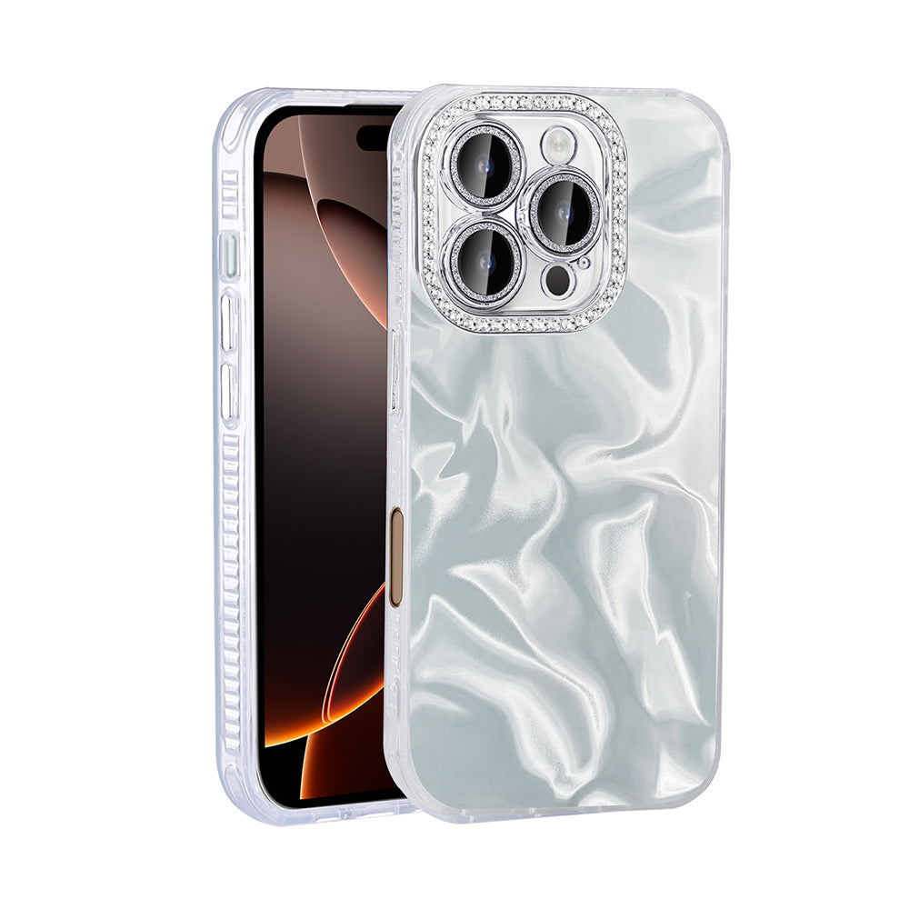 Apple iPhone 16 Pro Max Kılıf Airbagli Parlak Taş Detay Tasarımlı Zore Esila Kapak Beyaz
