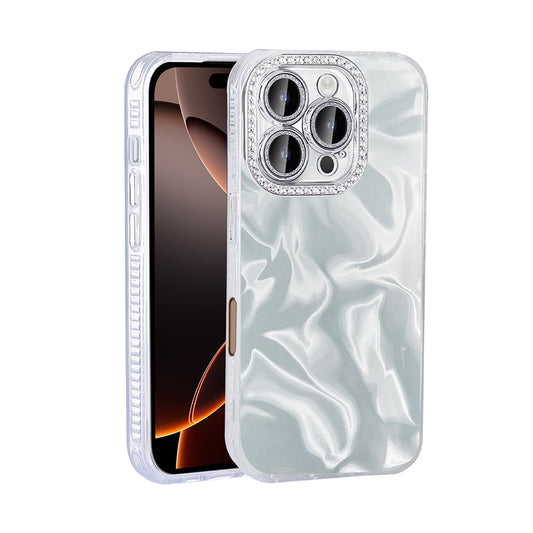 Apple iPhone 16 Pro Max Kılıf Airbagli Parlak Taş Detay Tasarımlı Zore Esila Kapak Beyaz