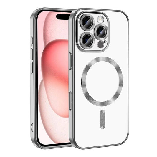 Apple iPhone 16 Pro Max Kılıf Kamera Korumalı M-safe Wireless Şarj Özellikli Zore Demre Kapak Gümüş