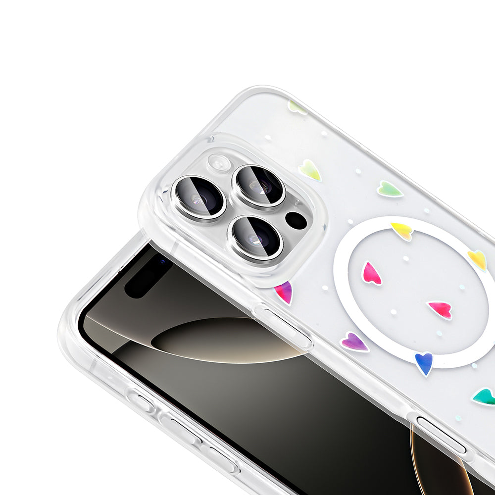 Apple iPhone 16 Pro Max Kılıf M-Safe Şarj Özellikli Şeffaf Zore Folk Sert Kapak Papatya