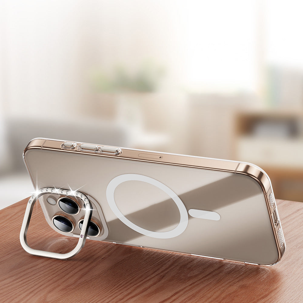 Apple iPhone 16 Pro Max Kılıf M-safe Şarj Özellikli Kamera Standlı Zore Estop Kapak Şeffaf