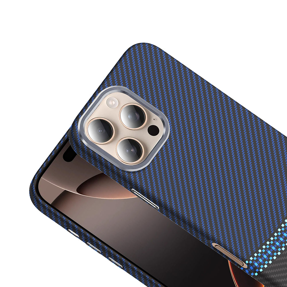 Apple iPhone 16 Pro Max Kılıf M-safe Şarj Özellikli Karbon Fiber Görünümlü Zore Gros Kapak Lacivert