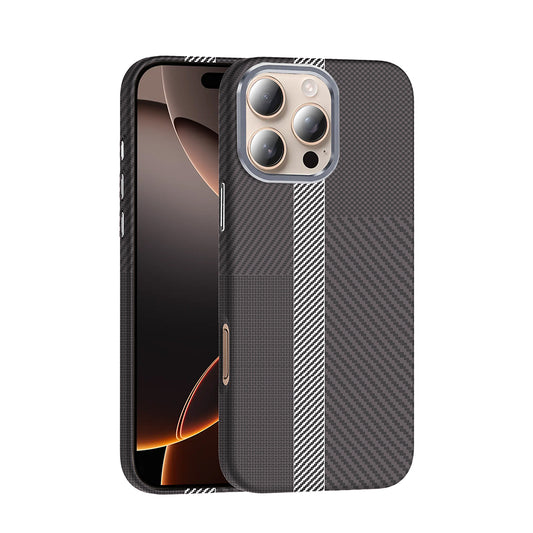 Apple iPhone 16 Pro Max Kılıf M-safe Şarj Özellikli Karbon Fiber Görünümlü Zore Gros Kapak Gri-Siyah